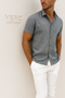 Vero - Camisa de lino de manga corta para hombre