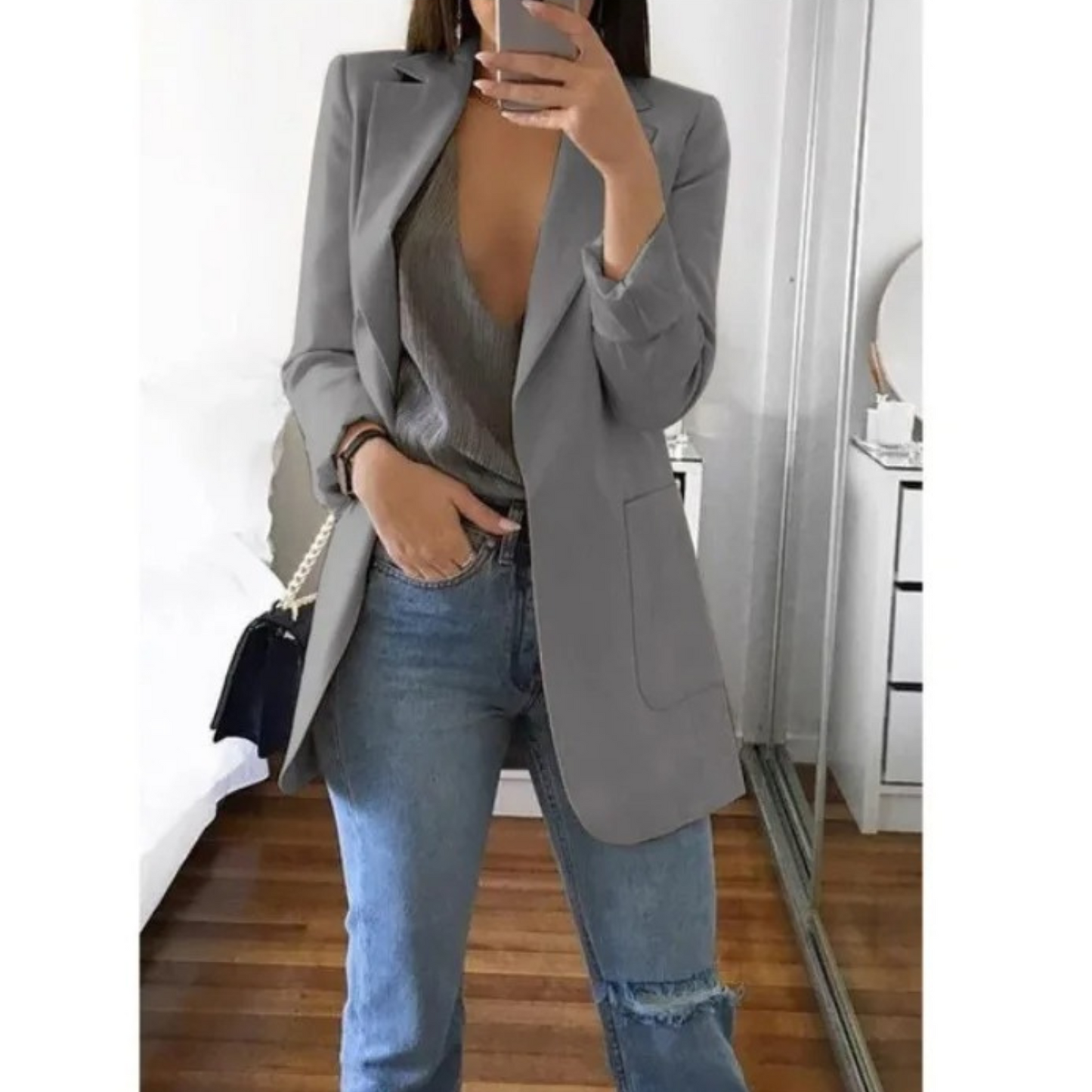 Langer Blazer für Frauen in khaki Farbe MODA