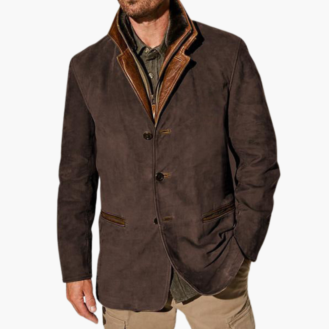 Veste en daim pour homme avec col en cuir