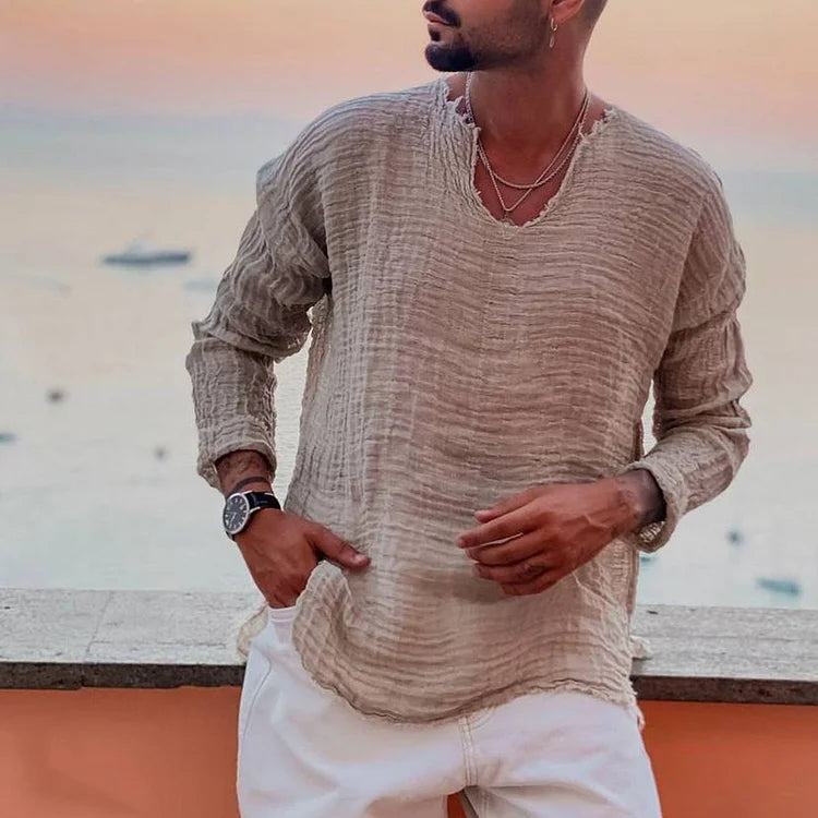 Allan - Camiseta de verano sencilla con escote en V