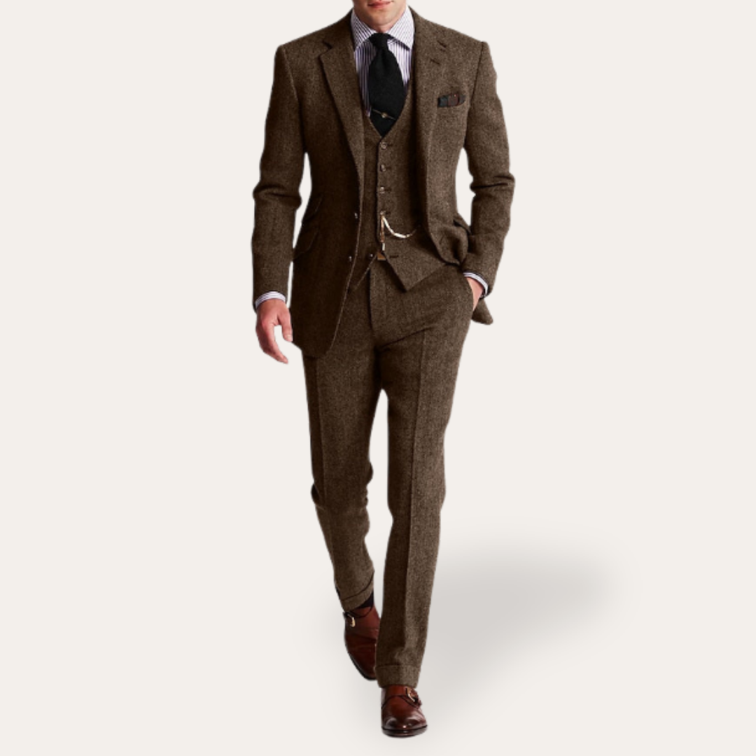 Men's Tweed Suit 3-piece Slim Fit Business Formal