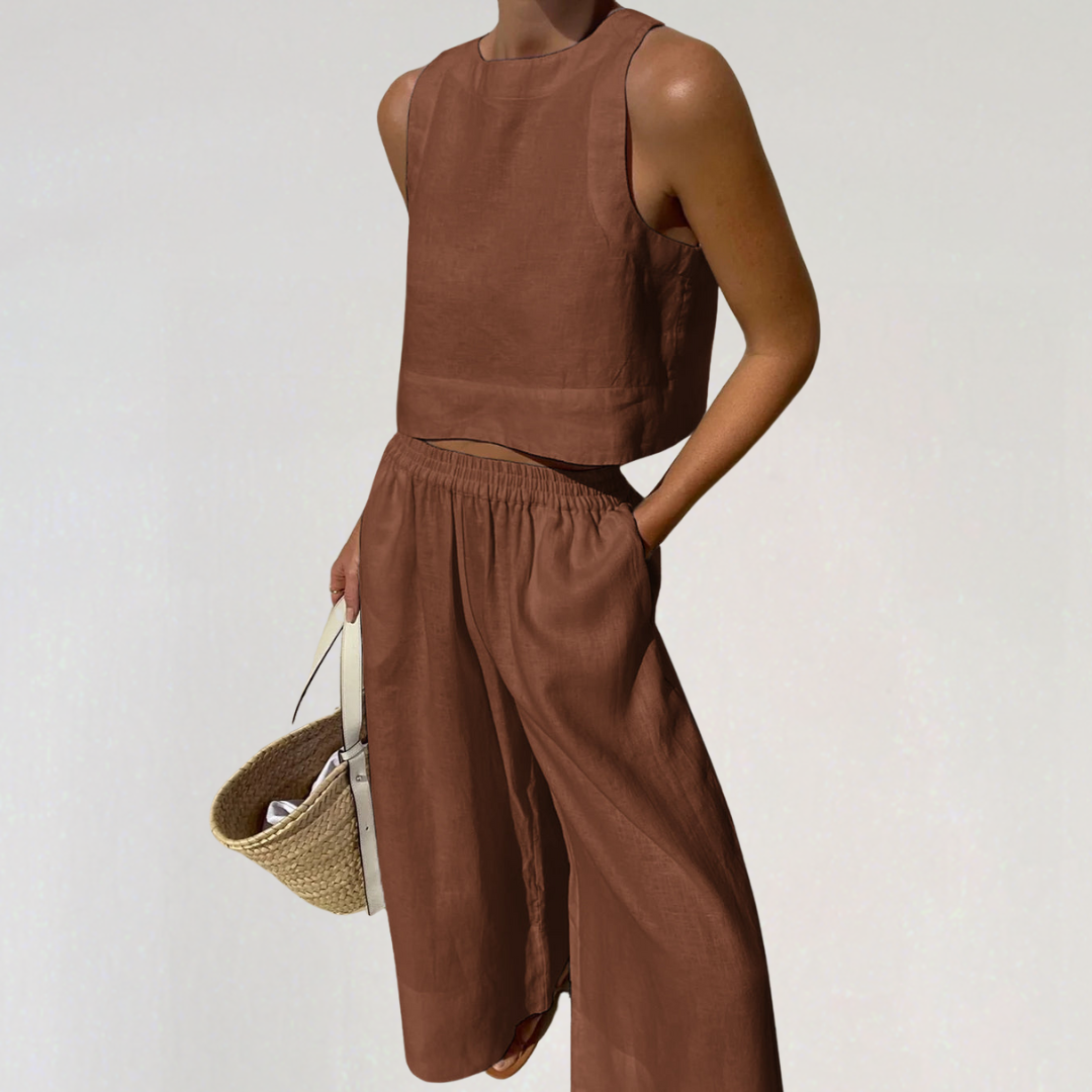 Ensemble d'été en lin pour femmes, tenue de détente