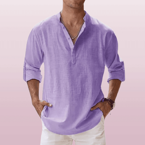 Vestibilità comoda – Henley in lino da uomo