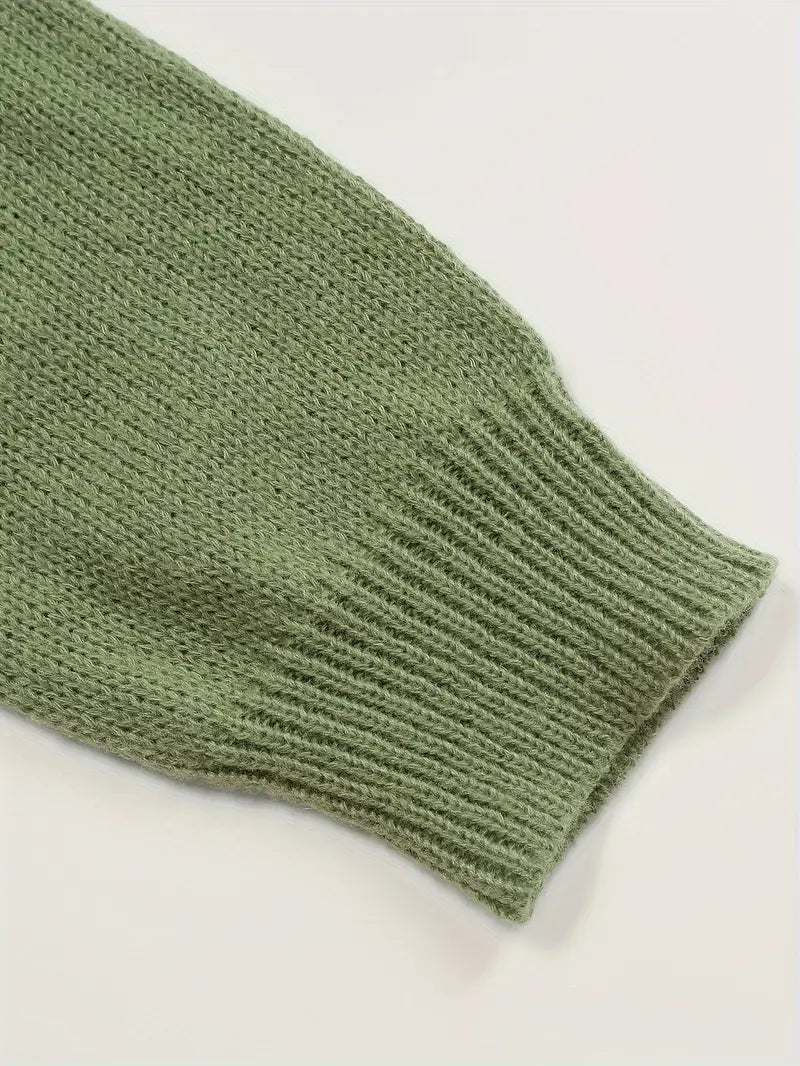 Vzdušný zelený sveter s dlhými rukávmi a potlačou