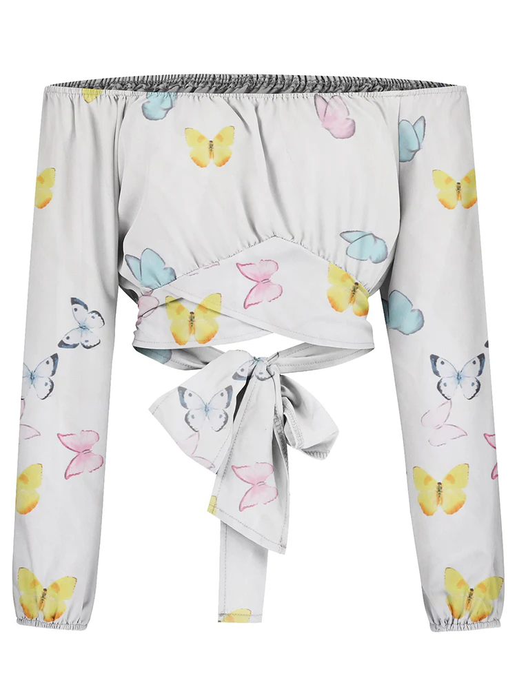 Top corto sin hombros - Estilo bohemio elegante con mangas largas