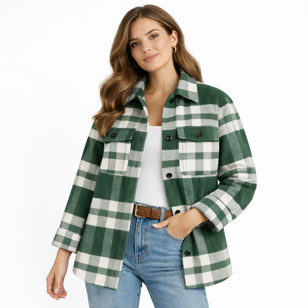 Elegant checked blouse in a cotton blend green