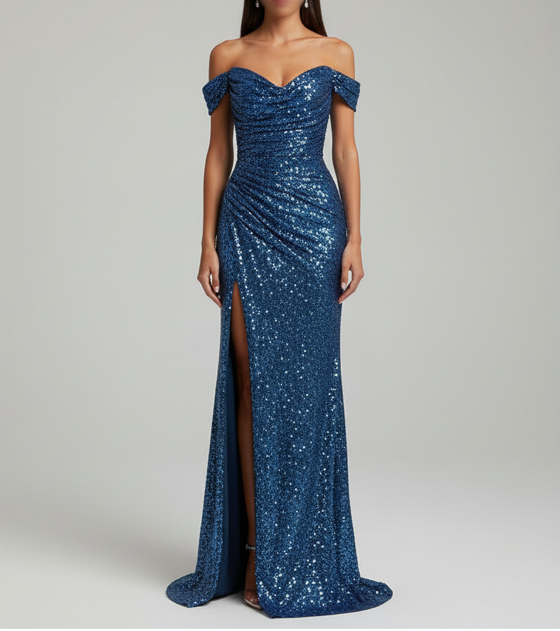 Elegantes Maxikleid mit Pailletten und Seitenschlitz