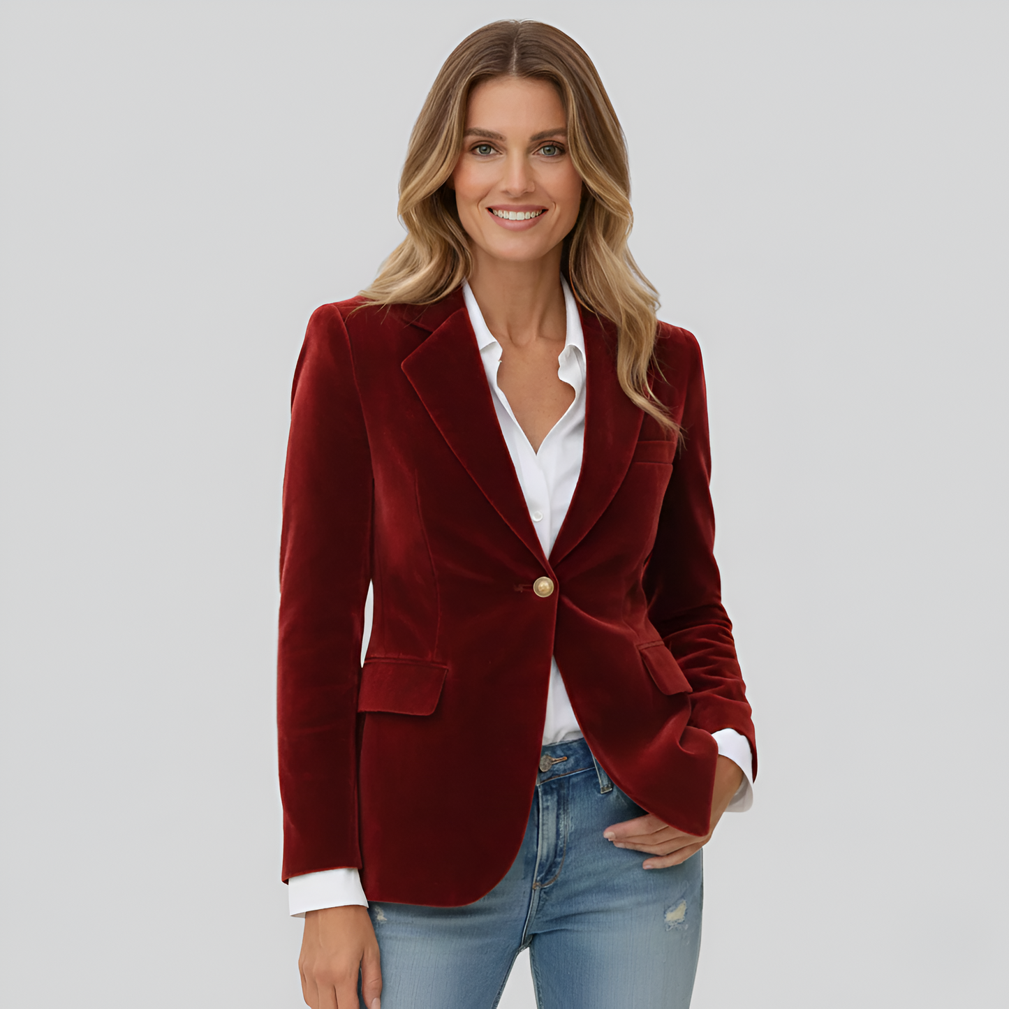 Elegante blazer da donna in velluto con un bottone