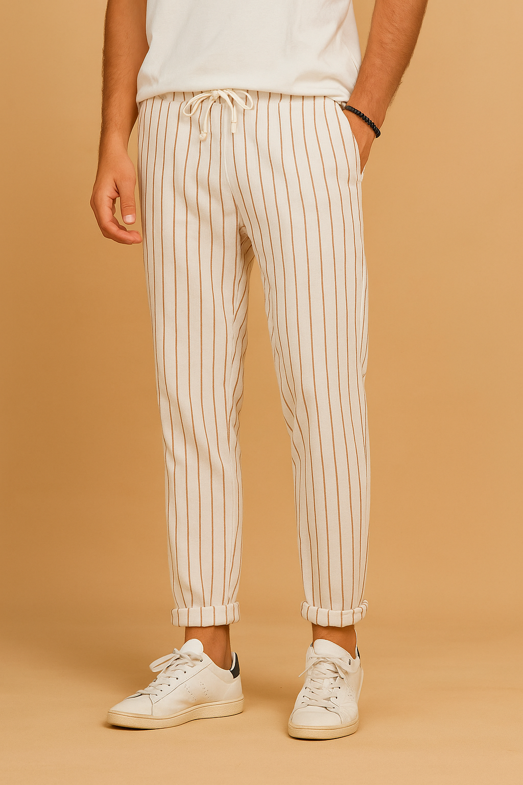 Pantaloni di lino a righe da uomo, stile estivo arioso, taglio casual