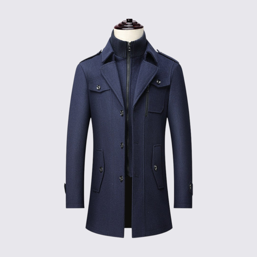 Manteau homme avec col montant - Manteau long - Fermeture éclair devant