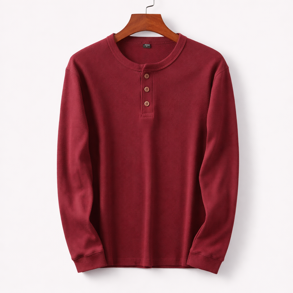 Classic long-sleeved Henley shirt red