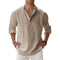 Camisa de lino para hombre con cuello henley