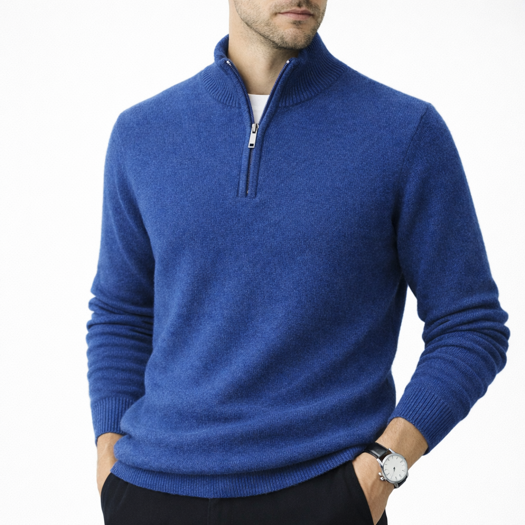 Men's Cashmere Zip-Up Sweater navy blue