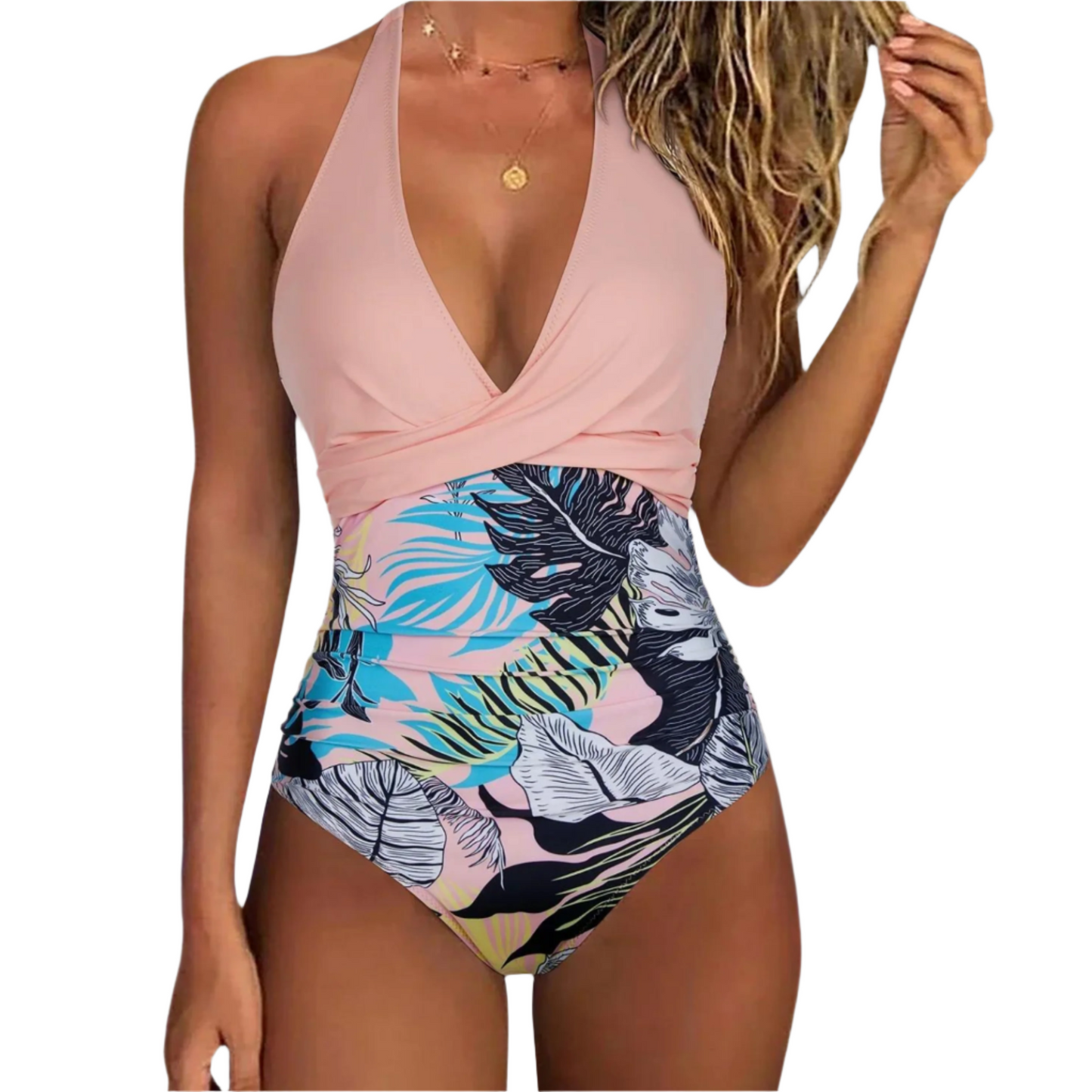 Μαγιό γυναικείο με V-λαιμόκοψη και διαμορφωμένα cups κλασικό & άνετο