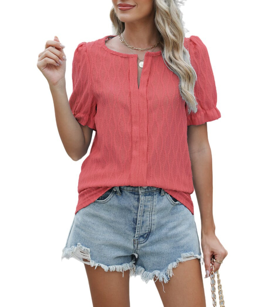 Jacquard top with balloon sleeves for women – stylish and comfortable loose fit