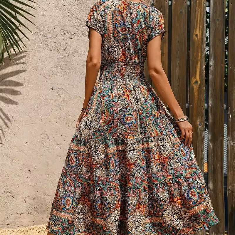 Boho maxi dress with short sleeves