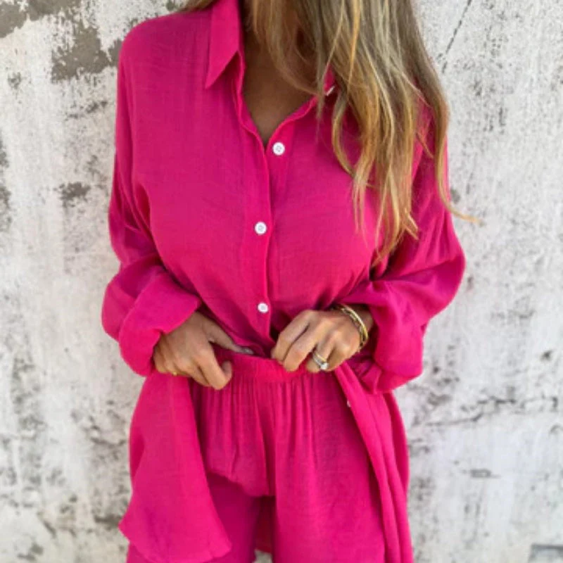 Ensemble en lin aéré - blouse et short grande taille