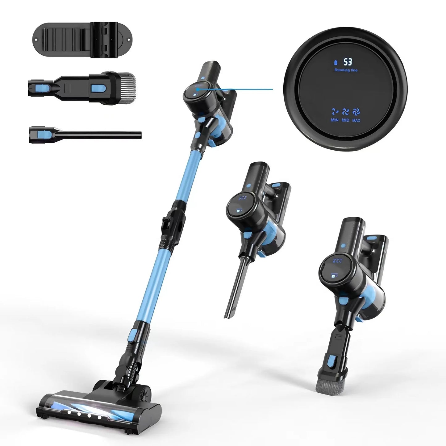 Aspiradora de palo inalámbrica 6 en 1 - con cepillo LED, batería de 2200mAh y funcionamiento silencioso (65dB)