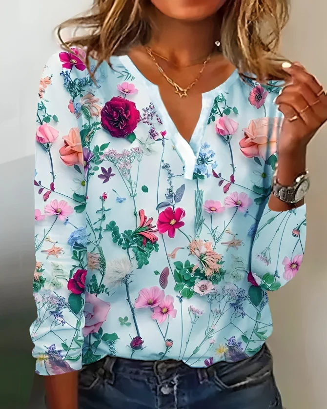 Elena - Blouse à imprimé floral et col en V