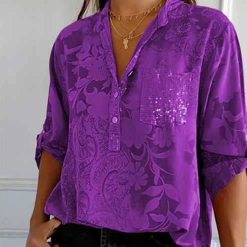 Blouse à manches longues avec motif floral pour femmes | Idéale pour l'été