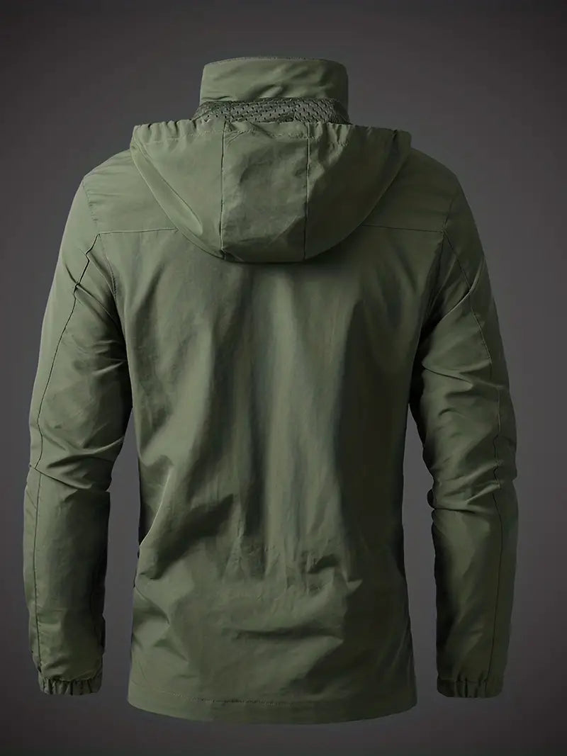 Wasserdichte Herren-Regenjacke mit Kapuze und Reißverschlusstaschen für den Außenbereich