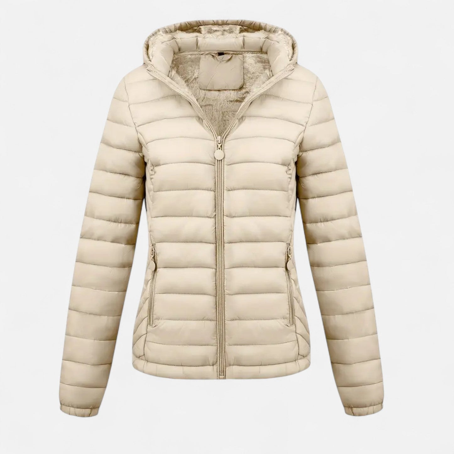 Giacca invernale leggera da donna con cappuccio