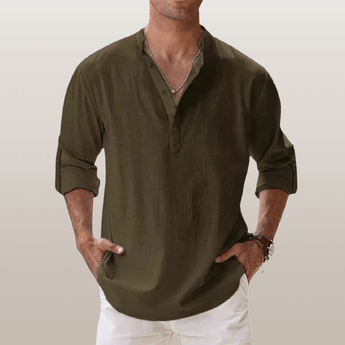 Vestibilità comoda – Henley in lino da uomo