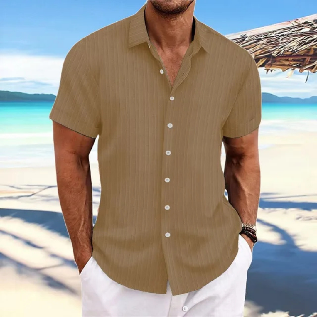Camicia a righe con bottoni da uomo | Manica corta