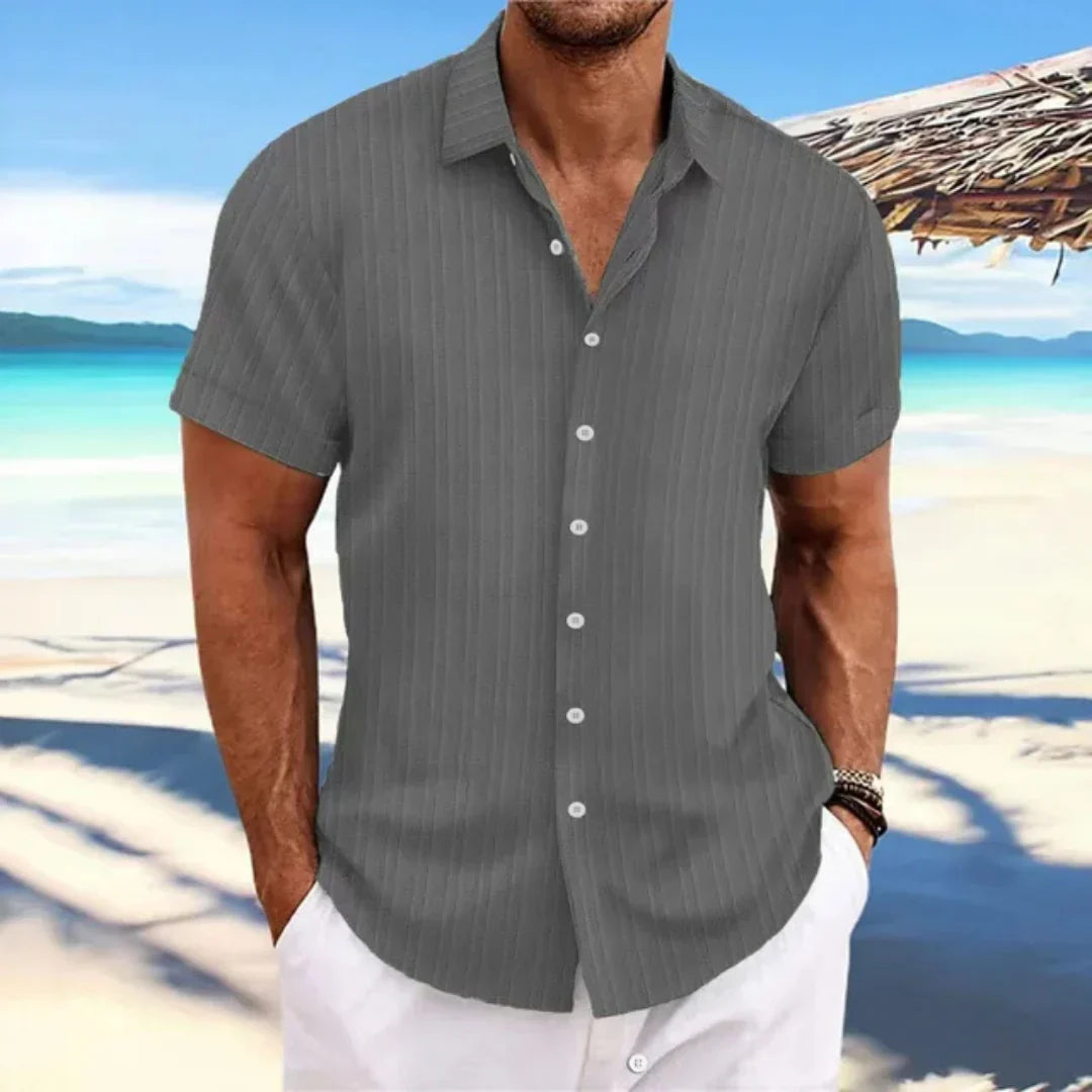 Camicia a righe con bottoni da uomo | Manica corta