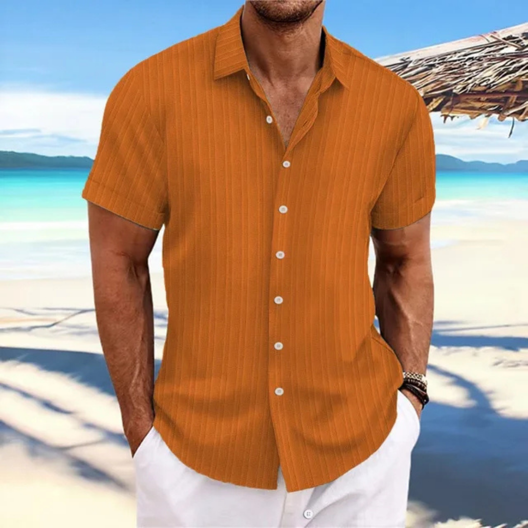 Camicia a righe con bottoni da uomo | Manica corta