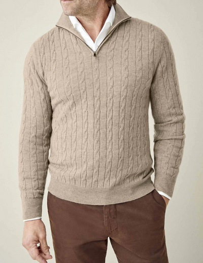 Stylischer Pullover mit Reißverschluss aus Kabelstrick