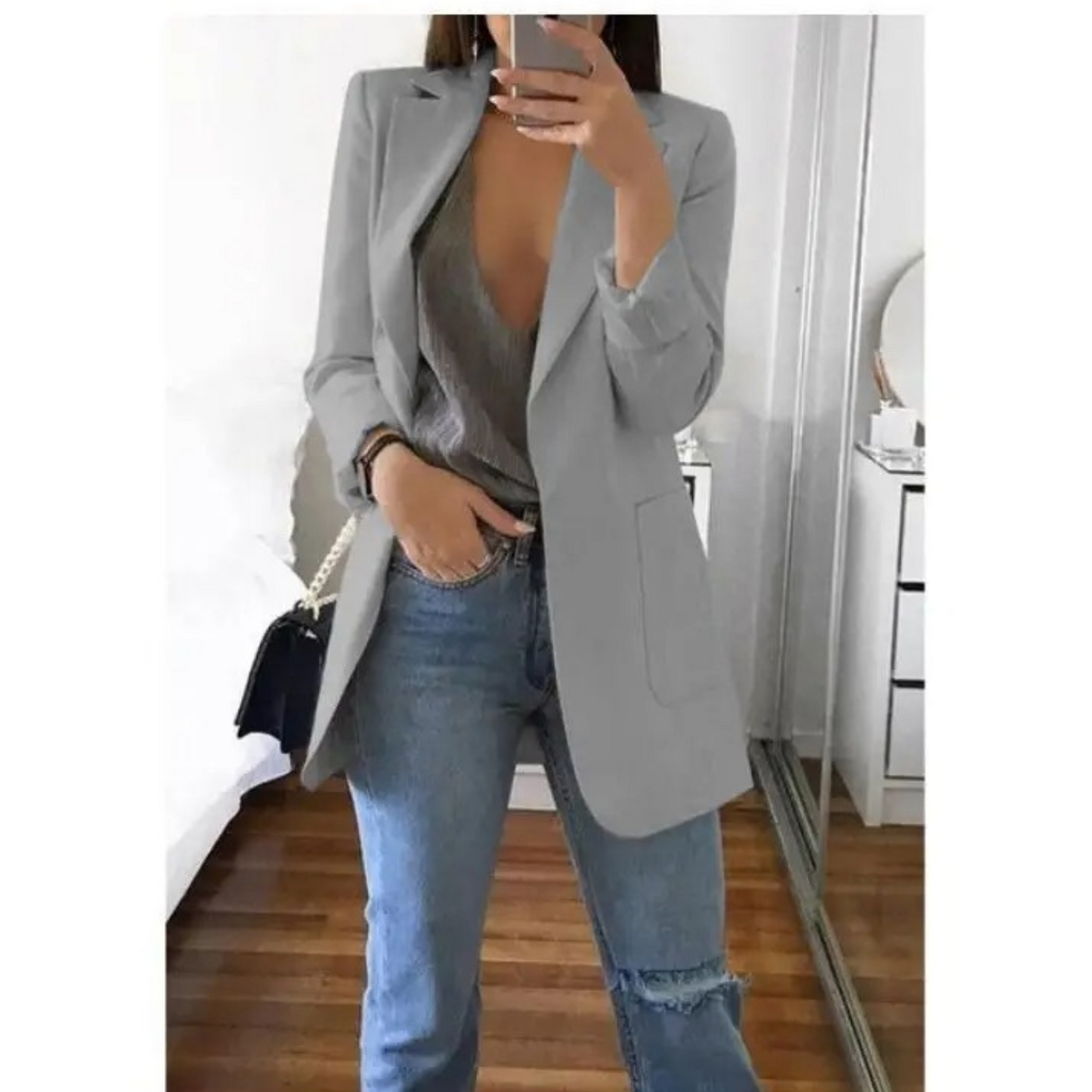 Langer Blazer für Frauen in khaki Farbe MODA