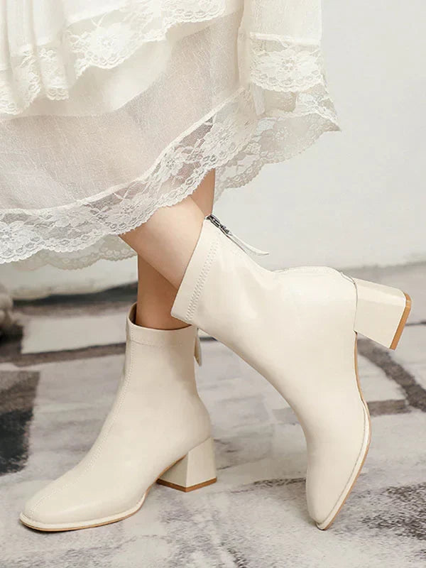 Botas de mujer con punta cuadrada, tacón medio y cremallera
