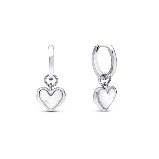 Boucles d'oreilles cœur en quartz blanc (argent)