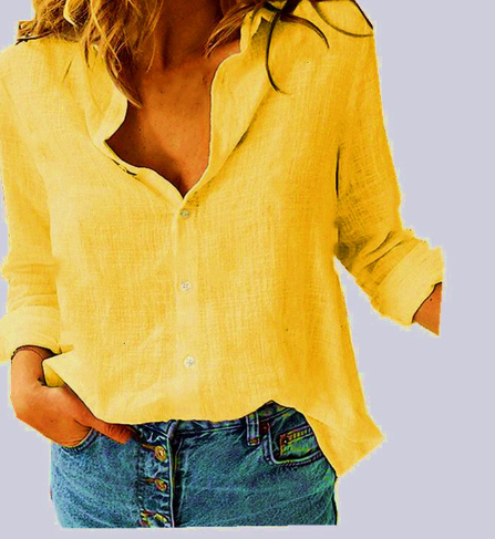 Fiona – Camisa de lino lisa, holgada y de manga larga