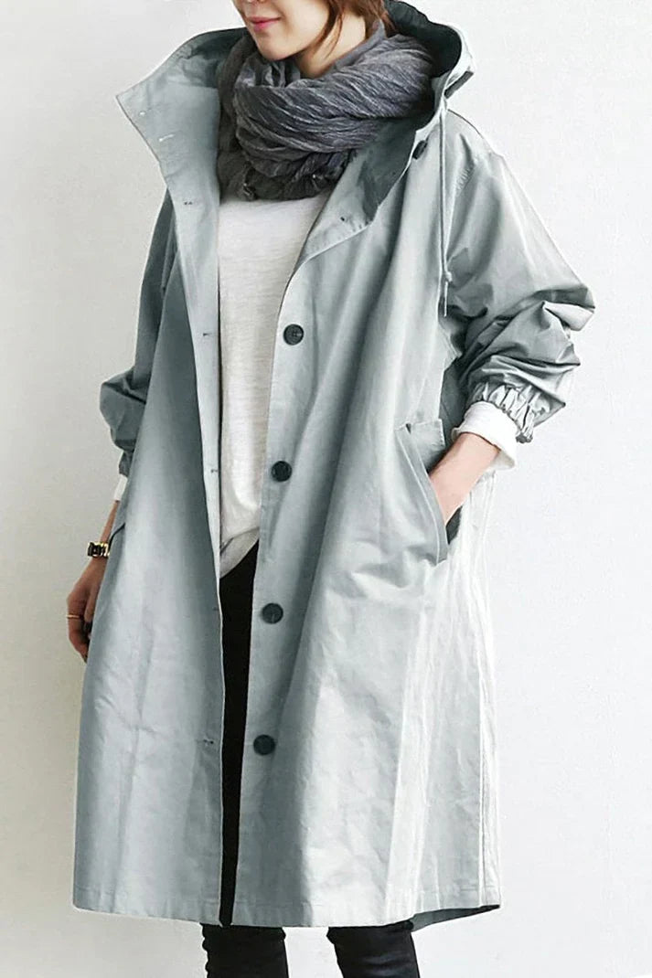Wasserdichter Damen-Trenchcoat mit Kapuze – lang und warm