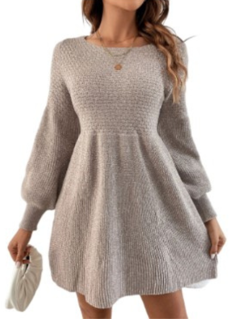 Lorelei - Μονόχρωμο μίνι πουλόβερ φόρεμα σε χρώμα βερίκοκο