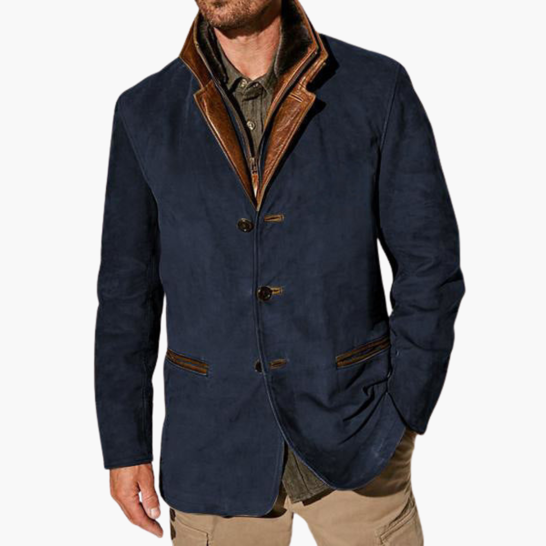 Veste en daim pour homme avec col en cuir