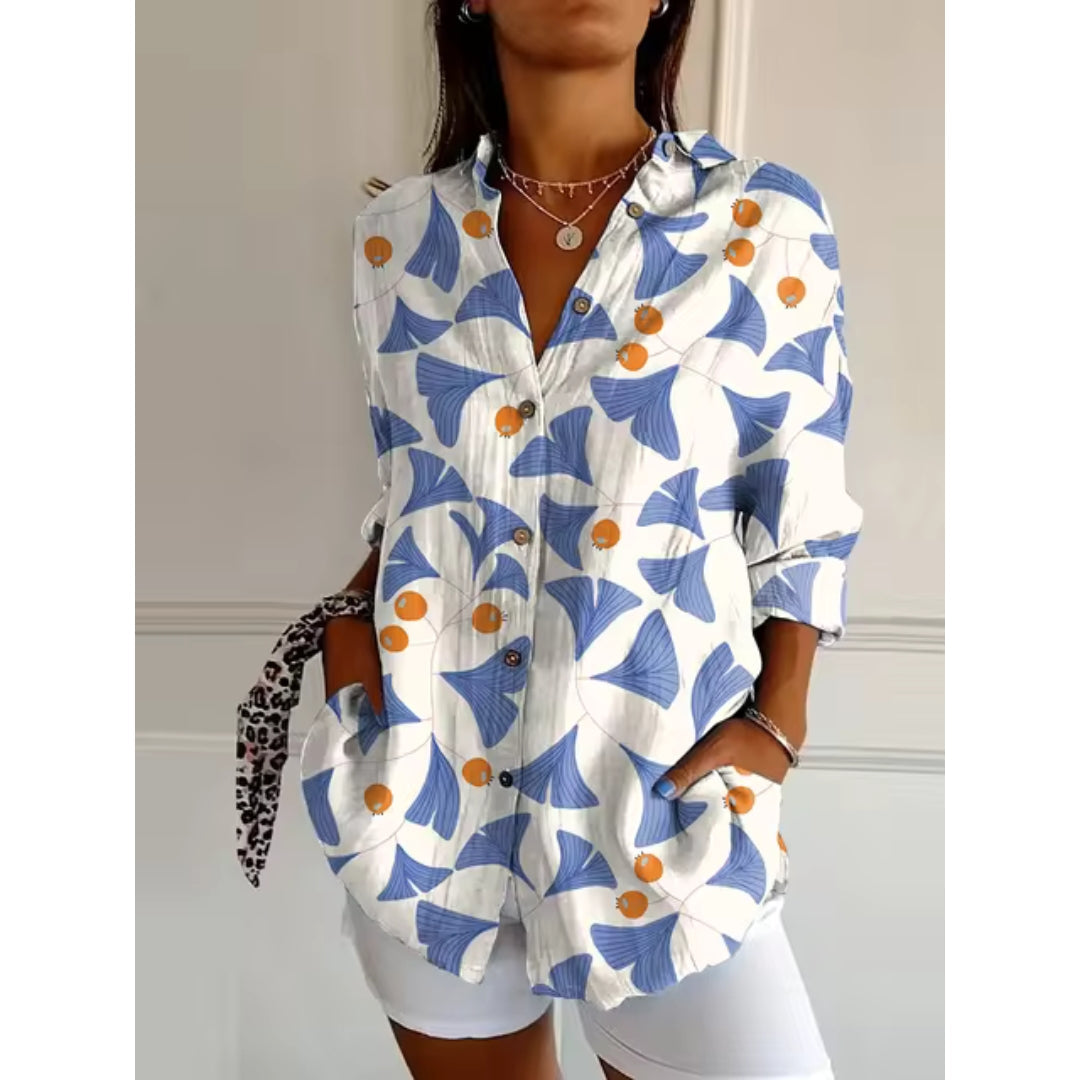 Blouse à fleurs avec boutons pour femmes