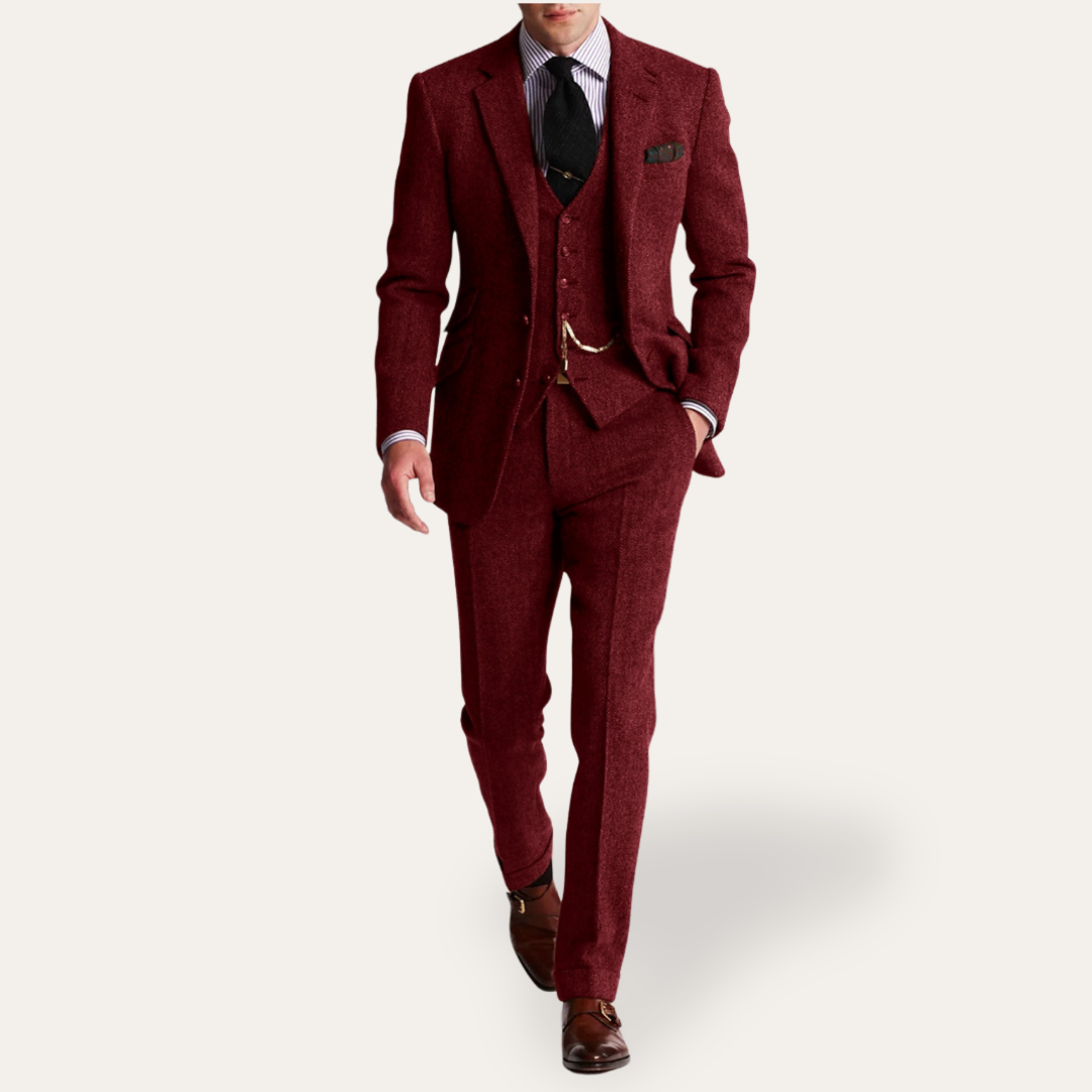 Men's Tweed Suit 3-piece Slim Fit Business Formal