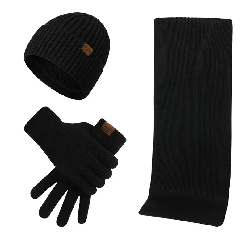 Conjunto casual de invierno con gorro, bufanda y guantes para hombre