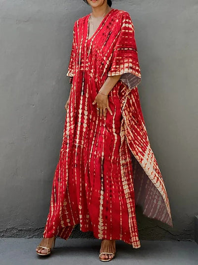 Kaftan-Kleid für Frauen - Lose Passform - V-Ausschnitt Tie-Dye Bohemian Style