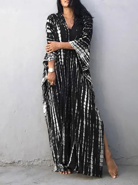 Kaftan-Kleid für Frauen - Lose Passform - V-Ausschnitt Tie-Dye Bohemian Style