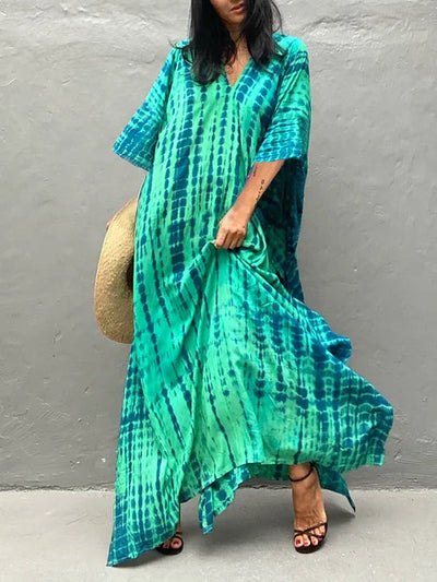 Kaftan-Kleid für Frauen - Lose Passform - V-Ausschnitt Tie-Dye Bohemian Style