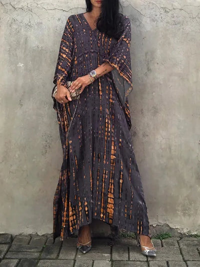 Kaftan-Kleid für Frauen - Lose Passform - V-Ausschnitt Tie-Dye Bohemian Style