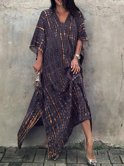 Kaftan-Kleid für Frauen - Lose Passform - V-Ausschnitt Tie-Dye Bohemian Style