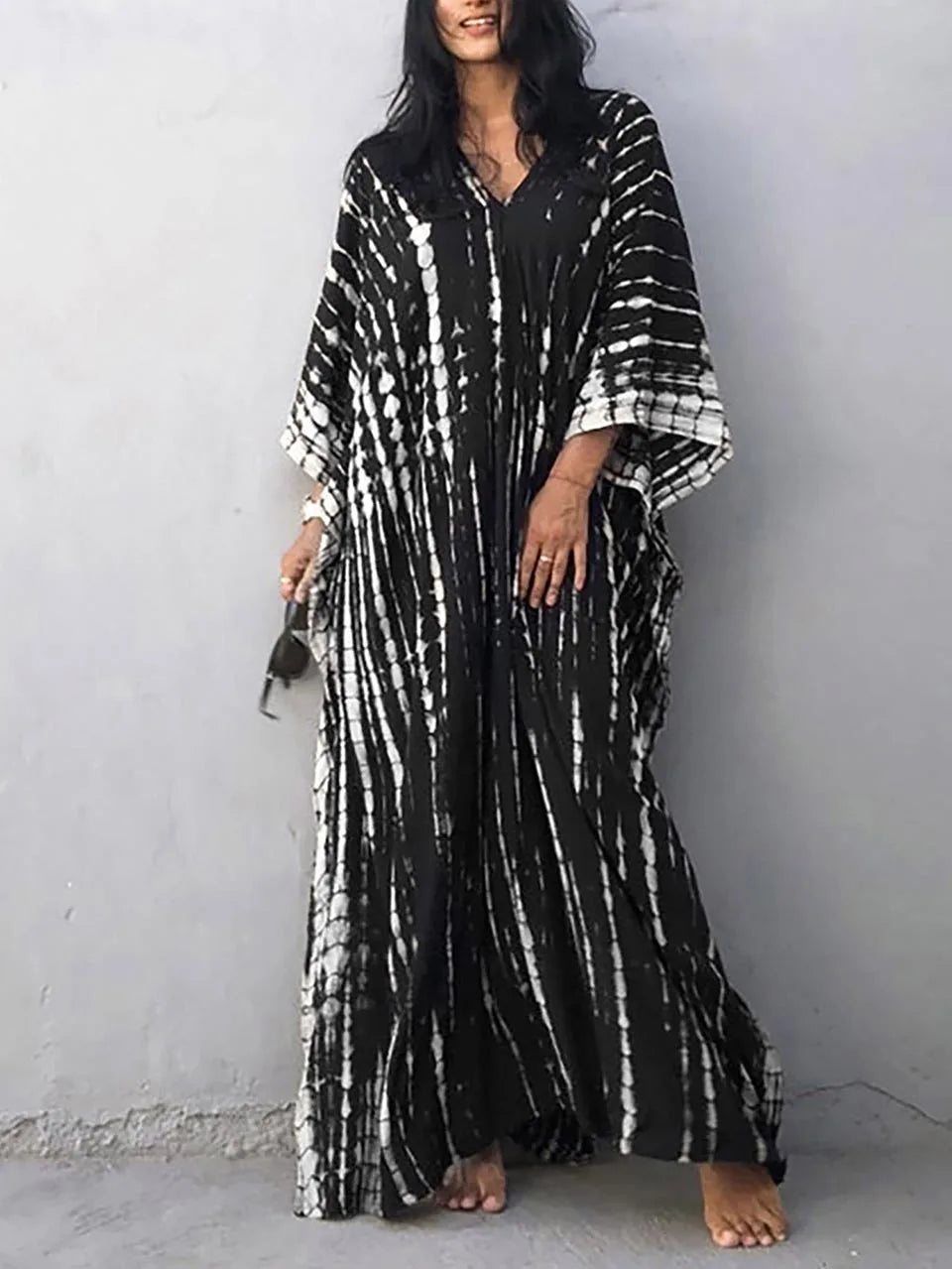 Kaftan-Kleid für Frauen - Lose Passform - V-Ausschnitt Tie-Dye Bohemian Style