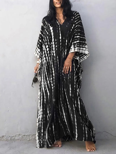 Kaftan-Kleid für Frauen - Lose Passform - V-Ausschnitt Tie-Dye Bohemian Style