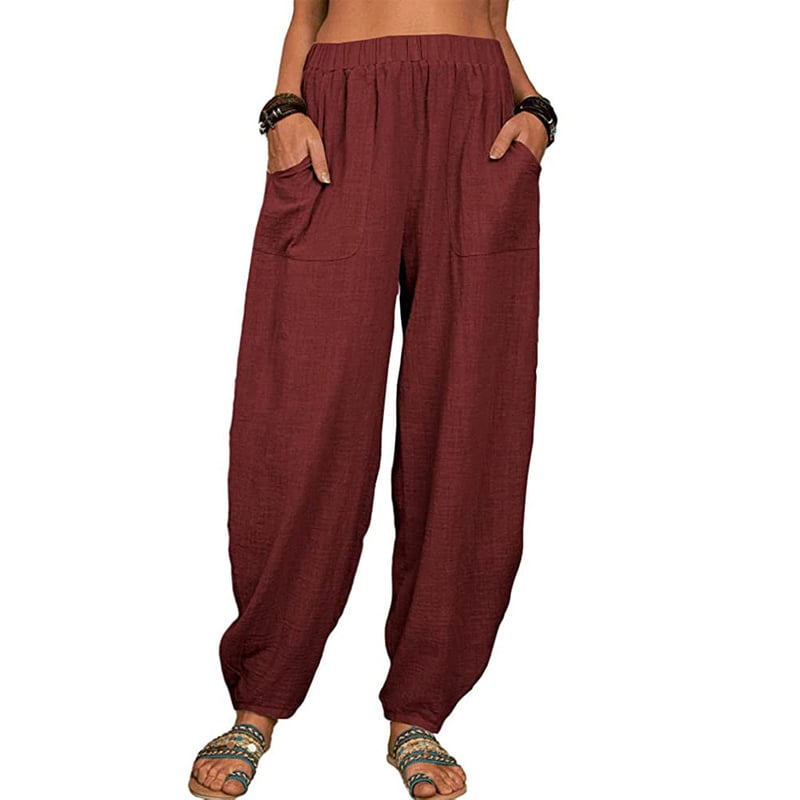 Zinzi - Pantaloni harem casual in cotone e lino