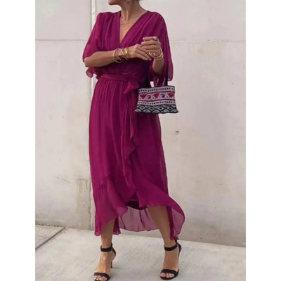 Damenkleid mit V-Ausschnitt | Stilvoller Seidenchiffon